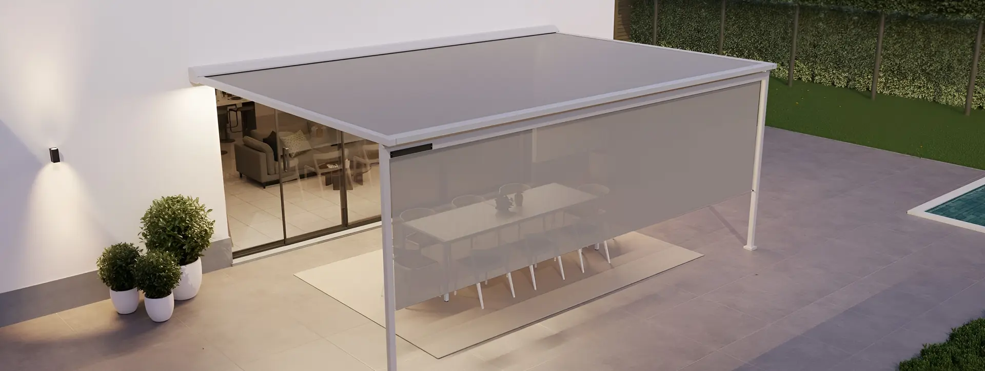 Verlichte overkapping Versuz Solar met ledverlichting en gesloten screen