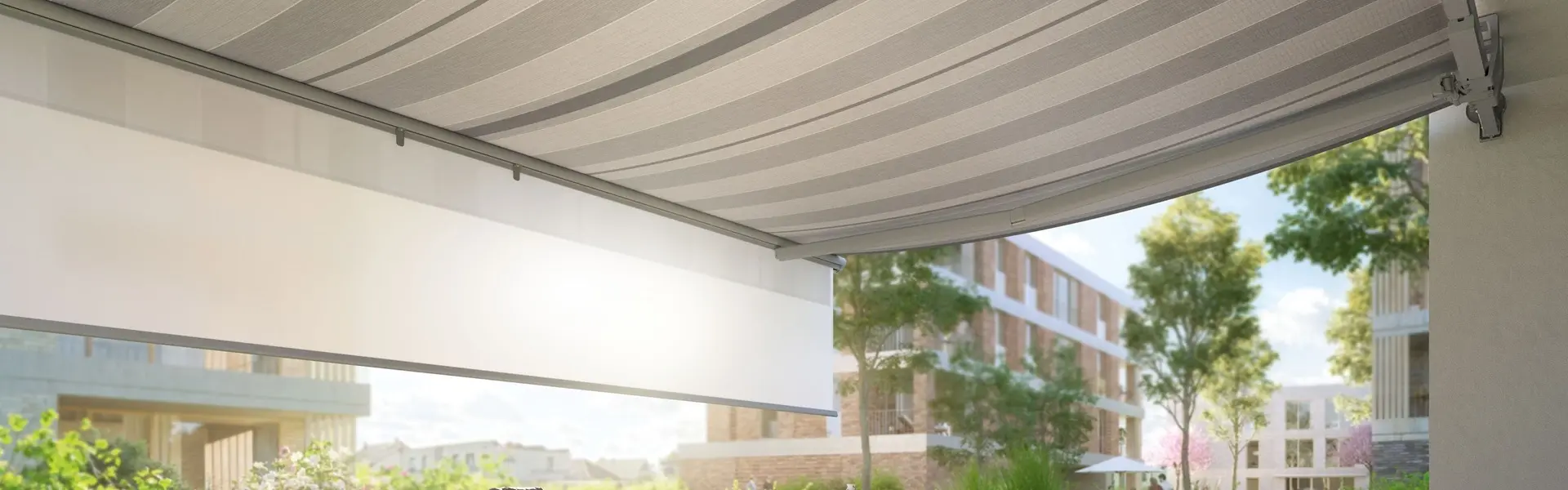 weinor topas ii knikarmscherm met volant plus op terras veldman zonwering zonwering met privacy