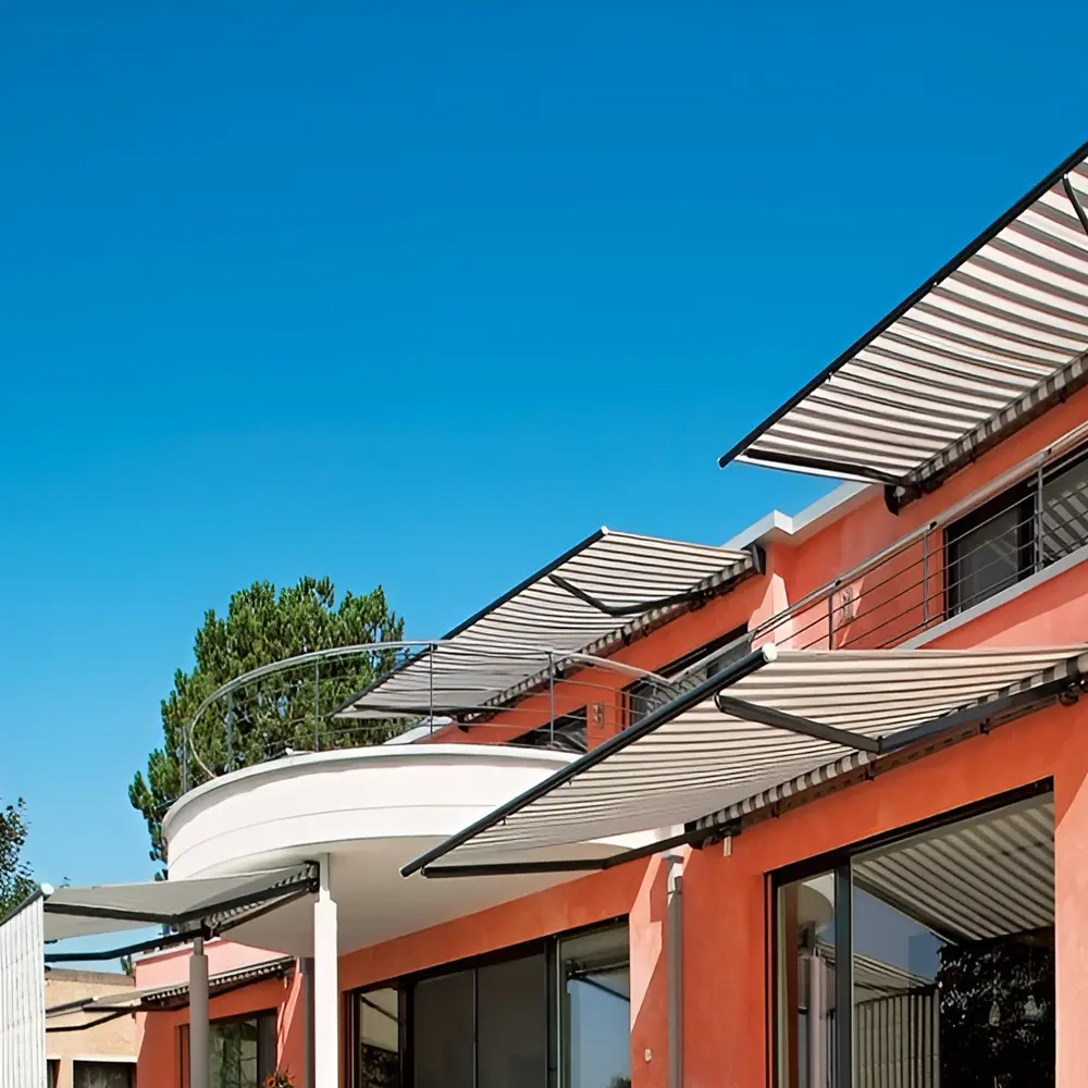 weinor topas ii zonneschermen zwart wit gestreept design moderne gevel veldman zonwering